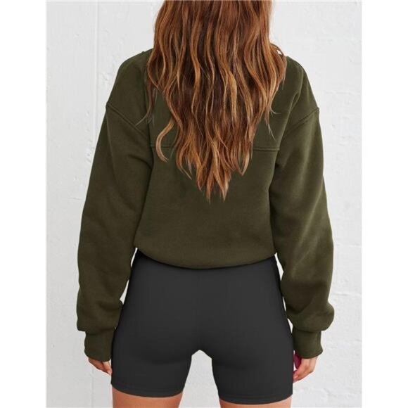 Women's Half Zip Pullover Sweatshirts Green - Picture 3 of 3